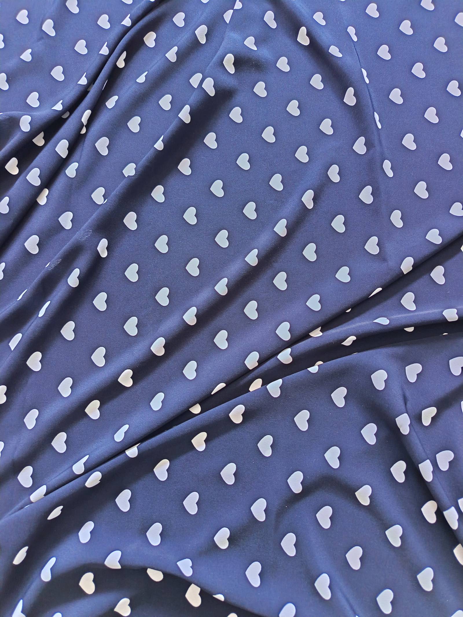 Navy Blue Heart Print Fabric