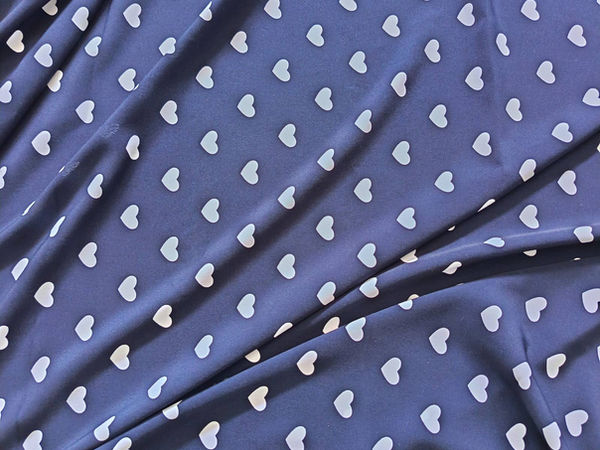 Navy Blue Heart Print Fabric