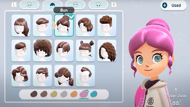 Screenshot of the character customization menu in Nintendo Switch Sports