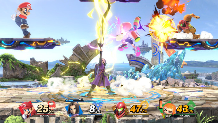 Screenshot of players fighting against each other in Super Smash Bros: Ultimate