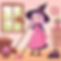 a cute pink witch cleaning a house.jpg