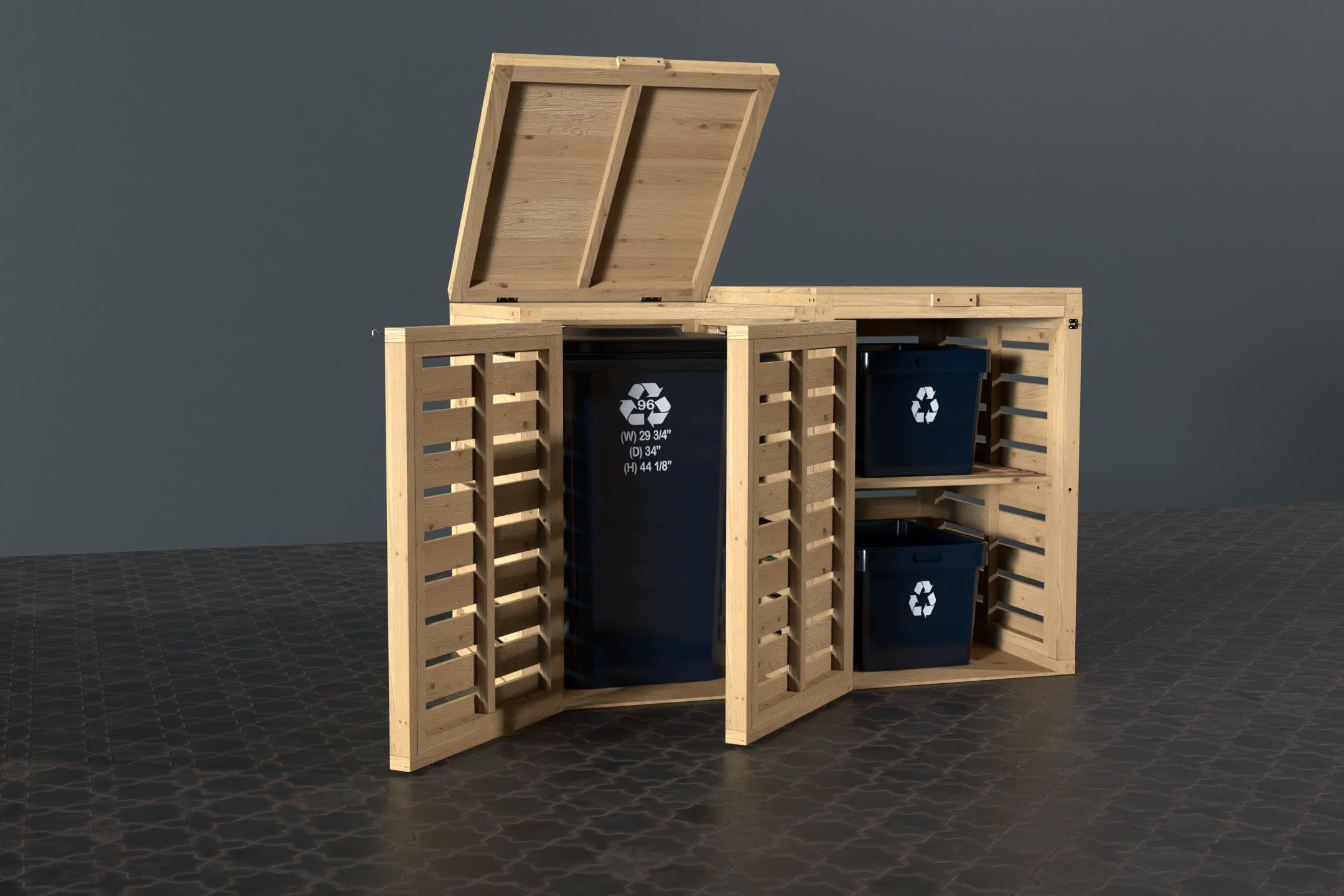 US Double Garbage Wheelie Bin Store 96Gal 64 Gal and 35Gal