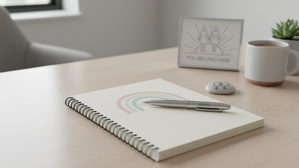 Close-up view of a notebook and pen on a counseling office table