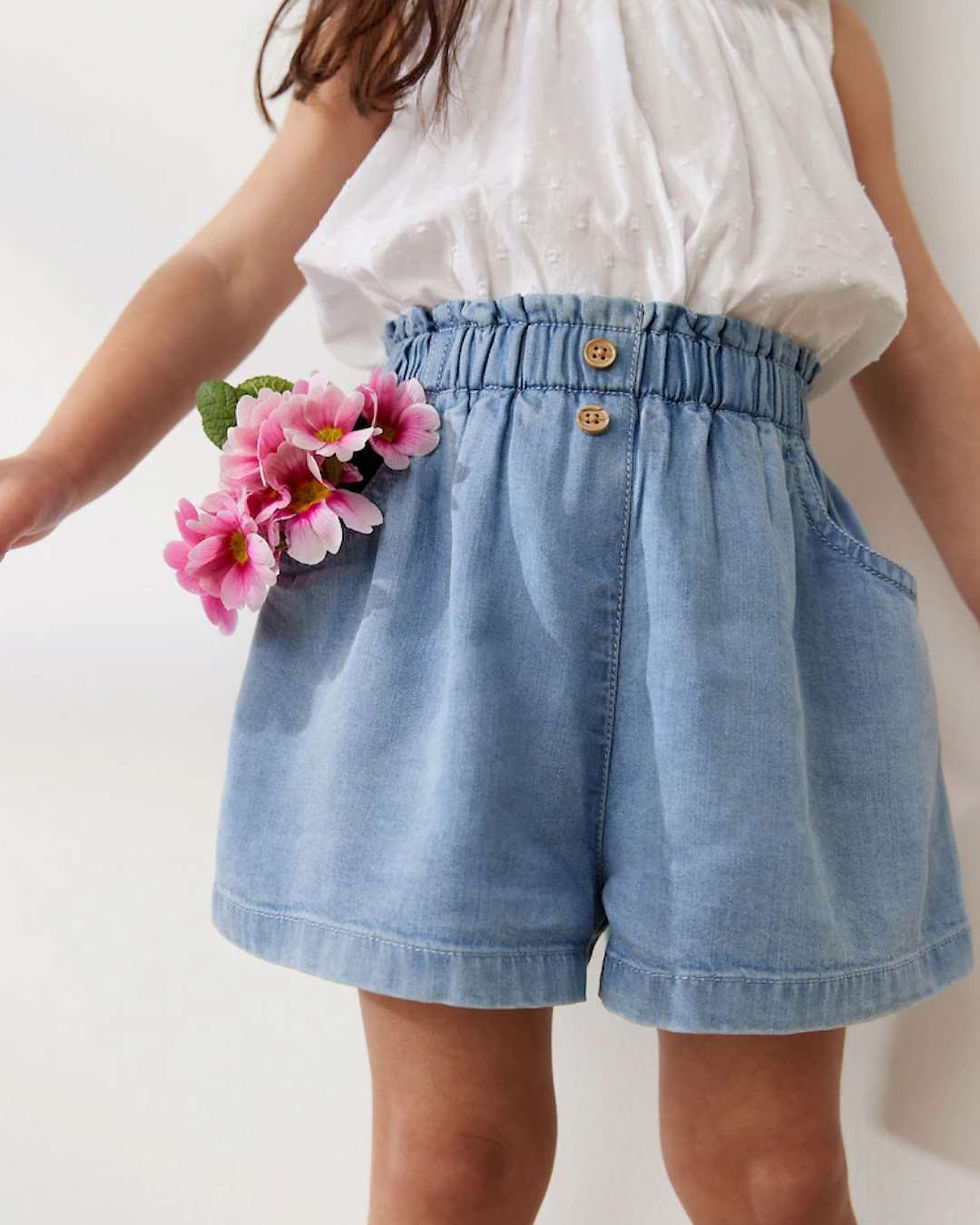 Girls Washed Cotton Chambray Shorts