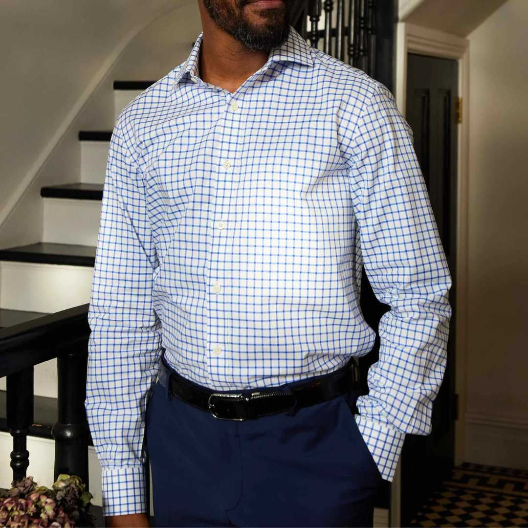 White Men's 100% Cotton Classic Fit Cheque Formal Shirt