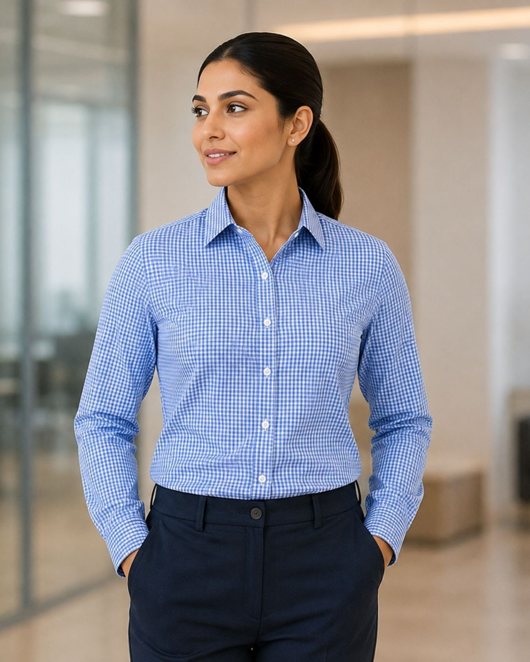 Professional Blue and White Tailored Fit Formal Shirt