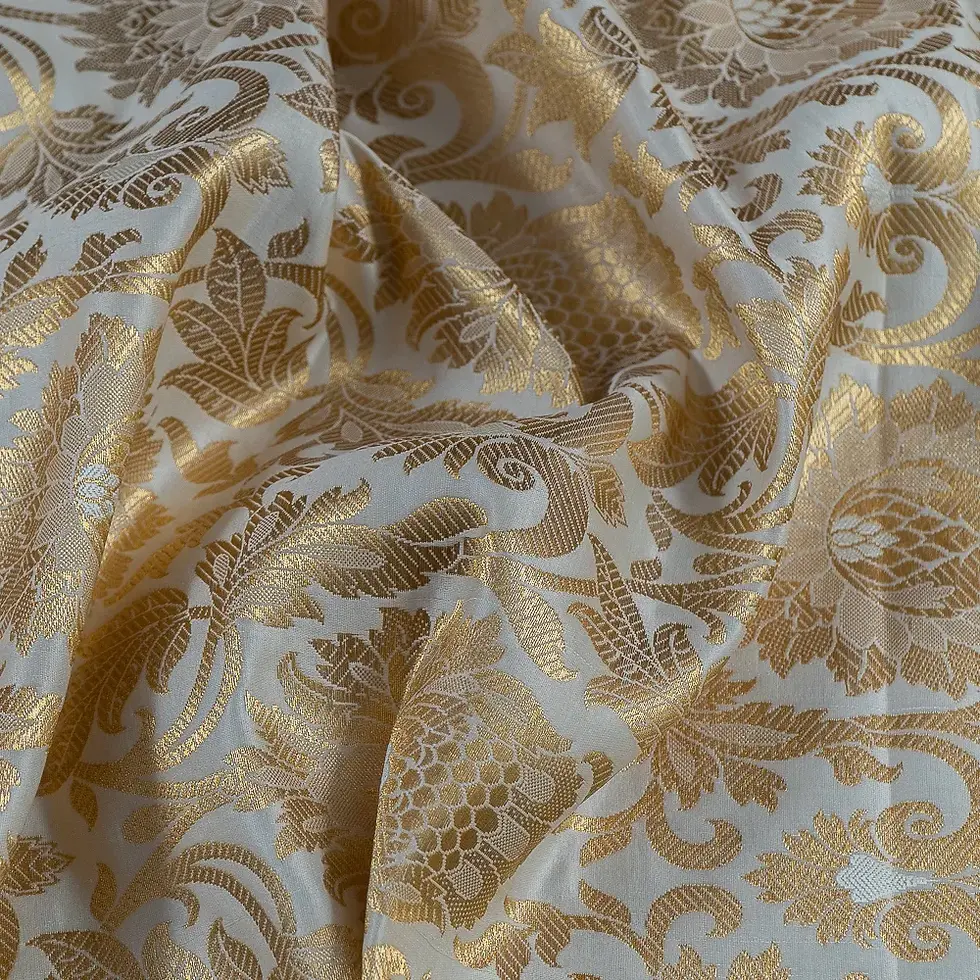 Thumbnail: 100% White Color Brocade fabric with unique pattern