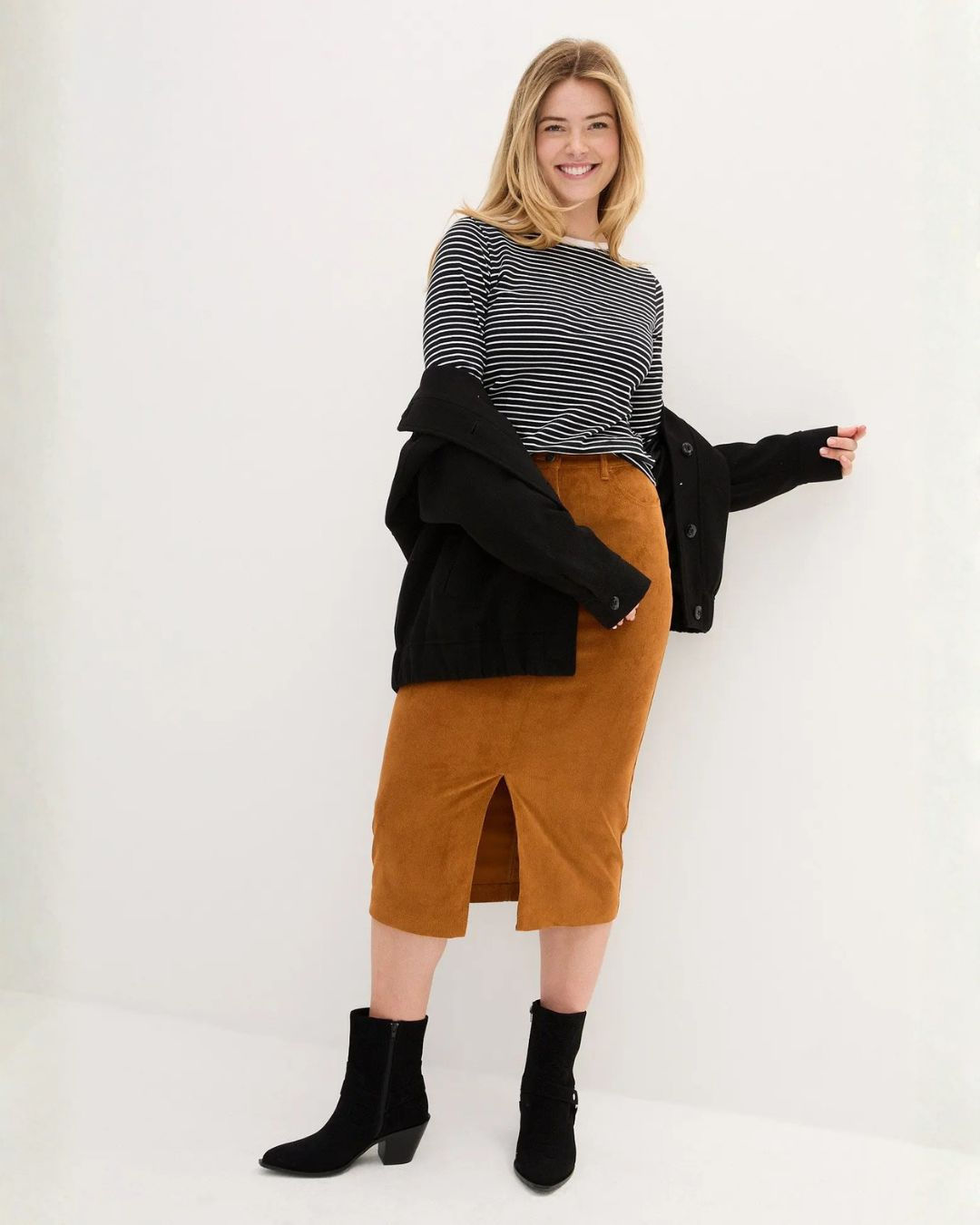 Luxuriously Textured Corduroy Midi Pencil Skirt For Brands offering Workwear Label