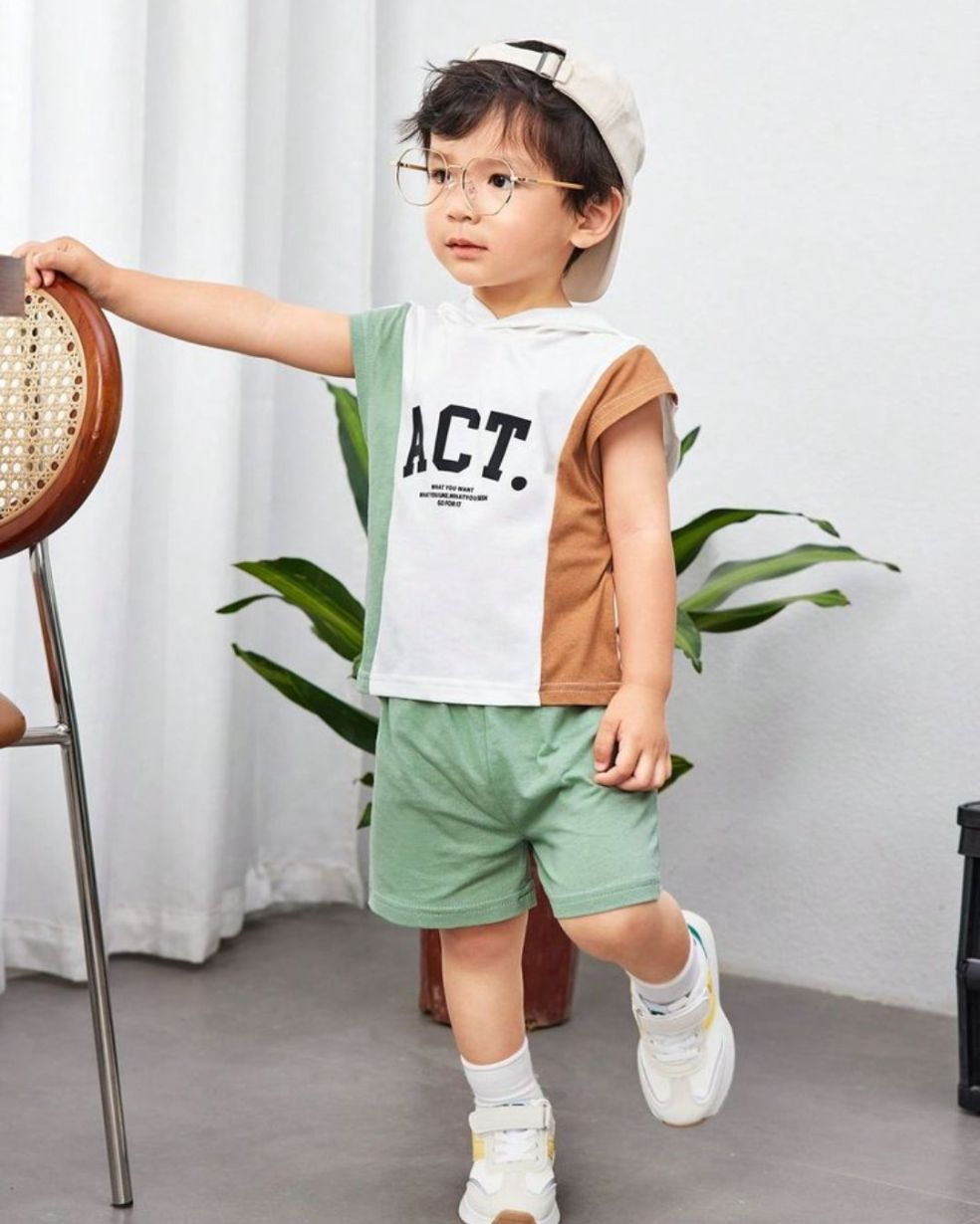 Boys 2-Piece Colorblock Hooded Patchwork Set