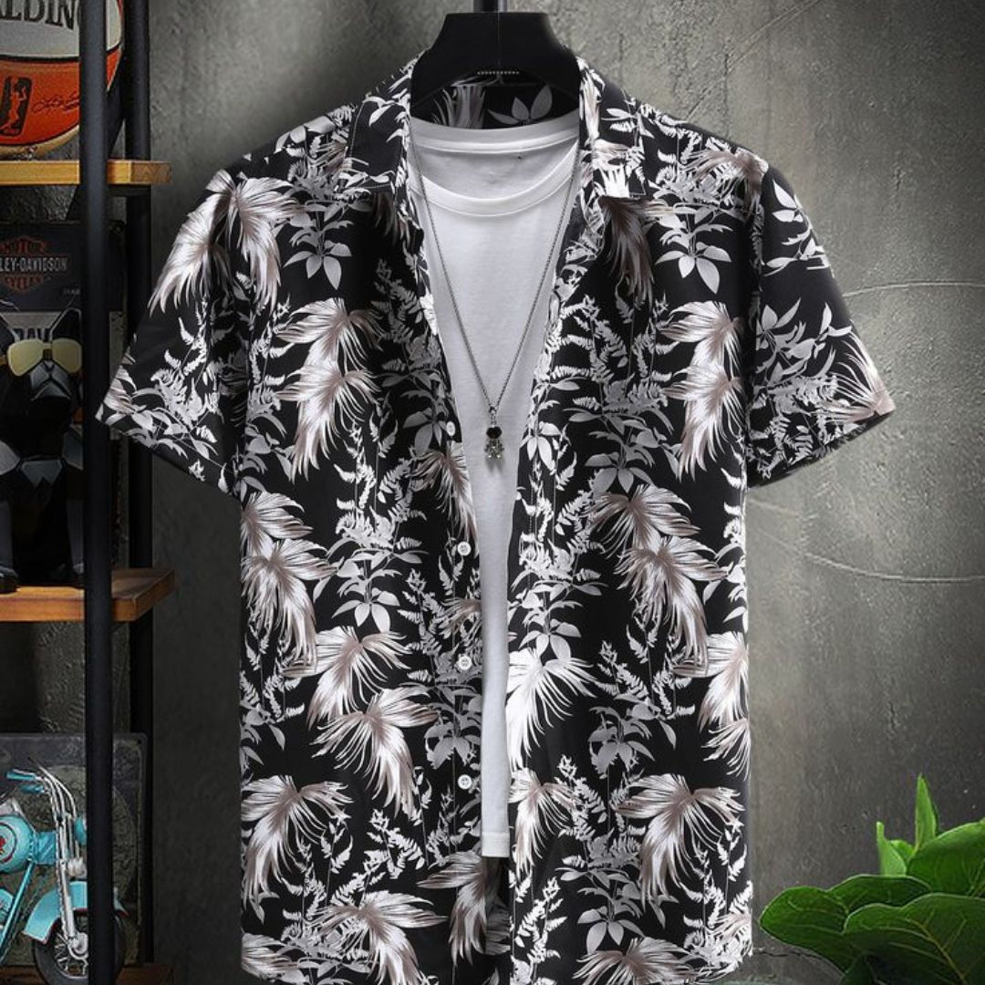 Men's Bamboo Viscose Printed Shirt with Half Sleeves and Mandarin Collar