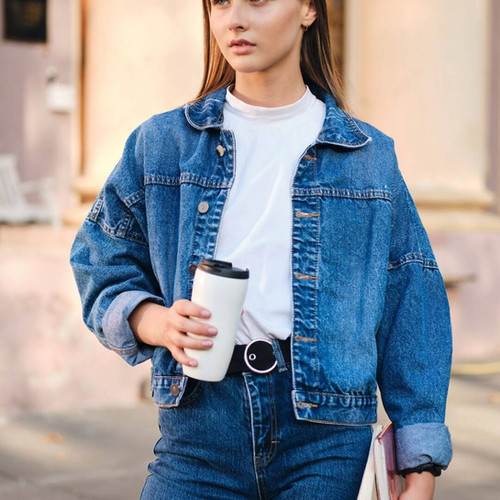 Womens Denim Off The Shoulder Blue Jean Jacket Street Style Jean