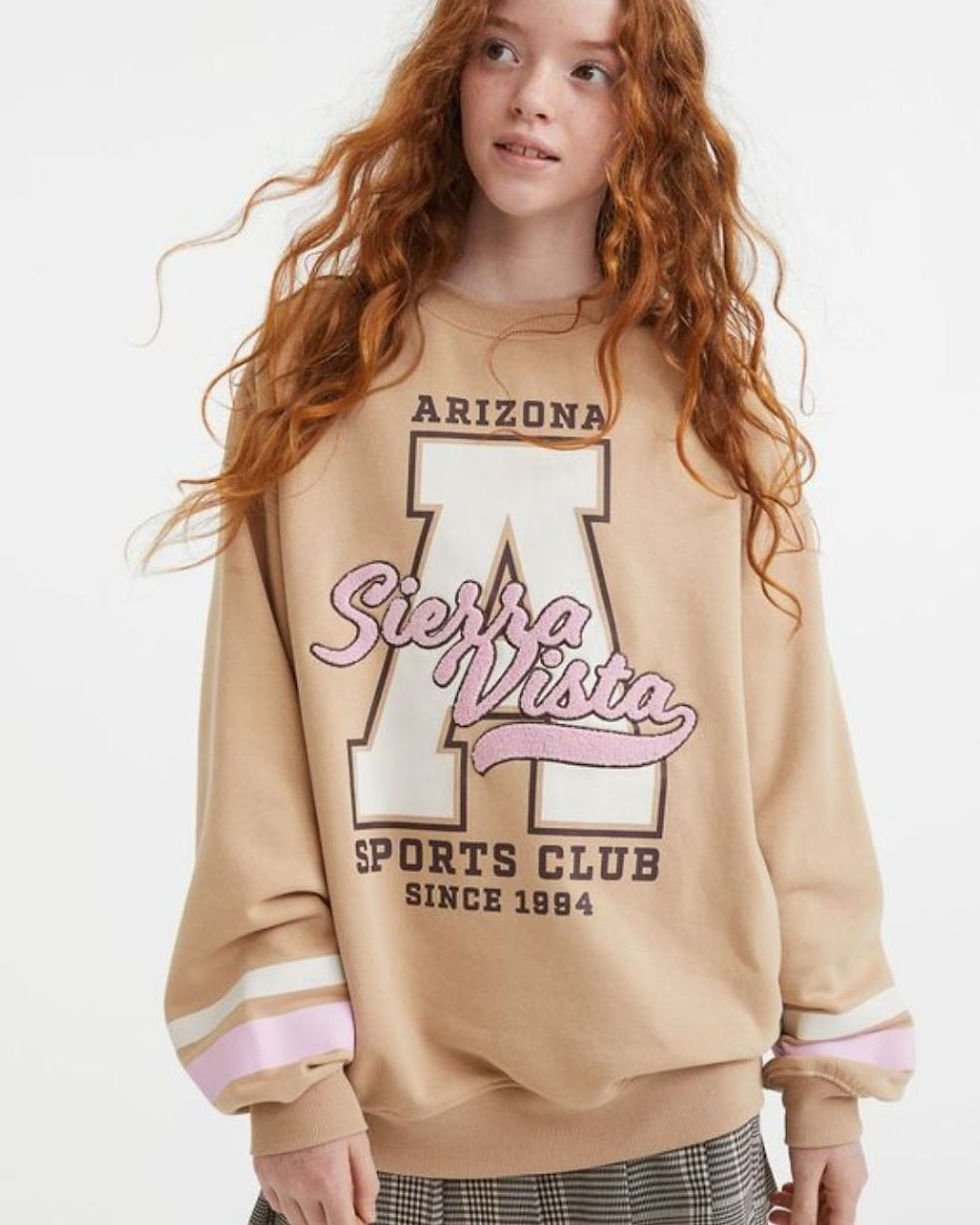 Teenage Girls' Oversized Drop-Shoulder Sweatshirt with  Sports Club Graphic