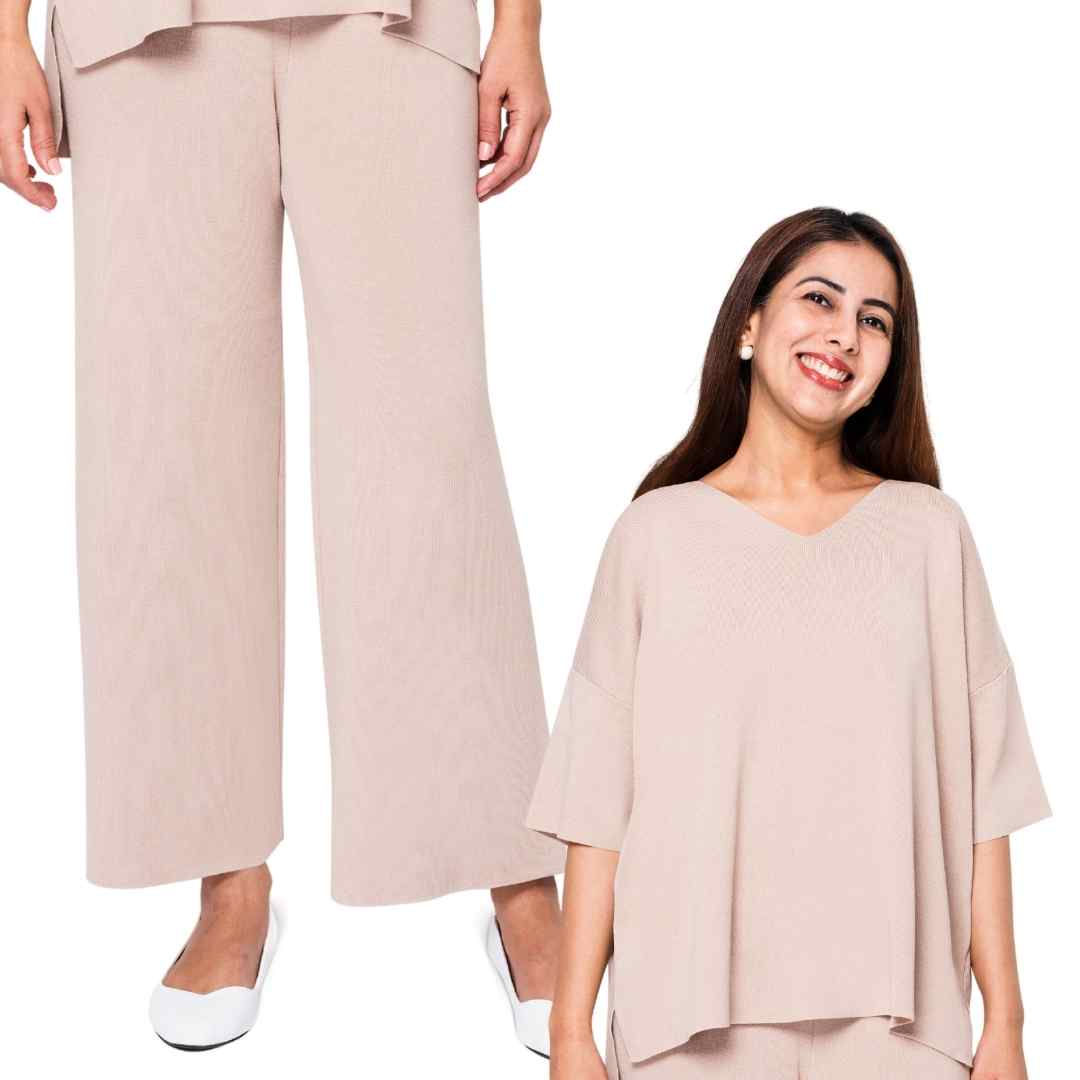 Longline 3/4 Sleeve Cotton Knit Co-ord-ustainable fashion-Co-ord set-Matching outfit-Cotton fabric