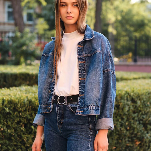 Women Drop-Shoulder Blue Denim Jacket NoName