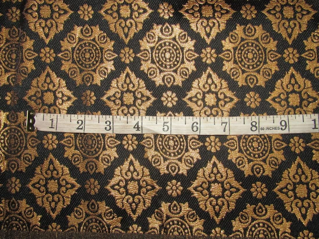 100% Brocade Silk Fabric With Black and Antique Gold pattern