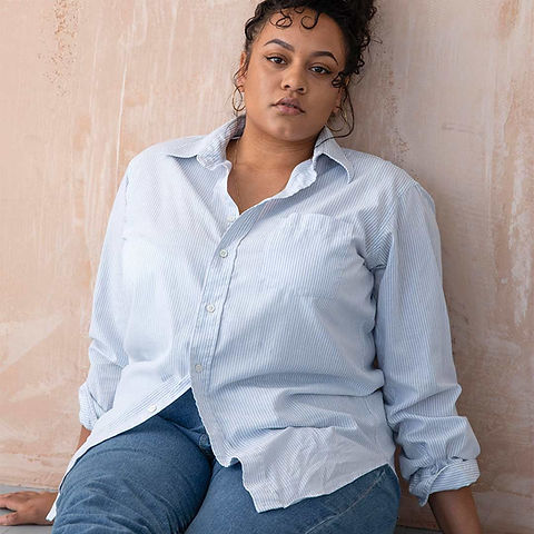 Soft 100% Cotton Plus Size Striped Button Down Women's Shirt