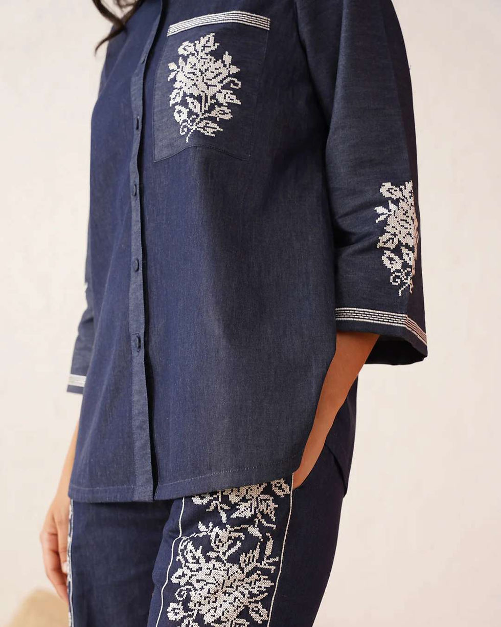 Thumbnail: Elegant & Structured Women’s Printed Denim Co-ord Set