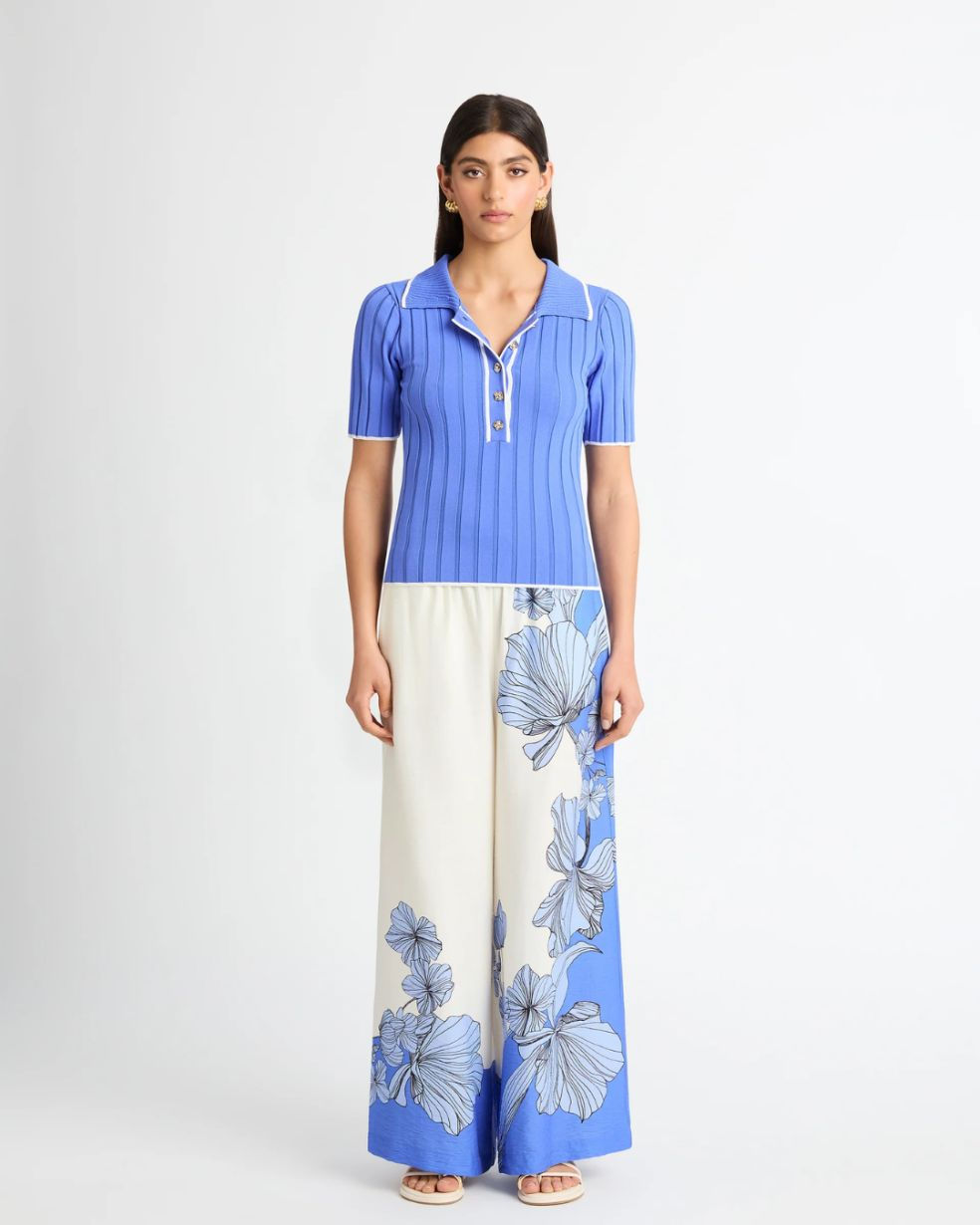 Women’s 100% Cotton Set with Polo Top & Wide-Leg Pants