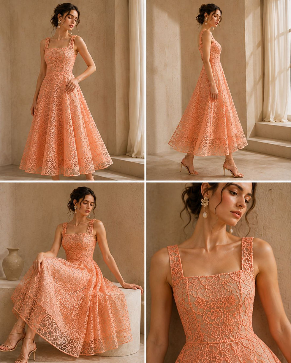 Women's Premium Floral Lace Overlay Midi Dress for Occasionwear Brands