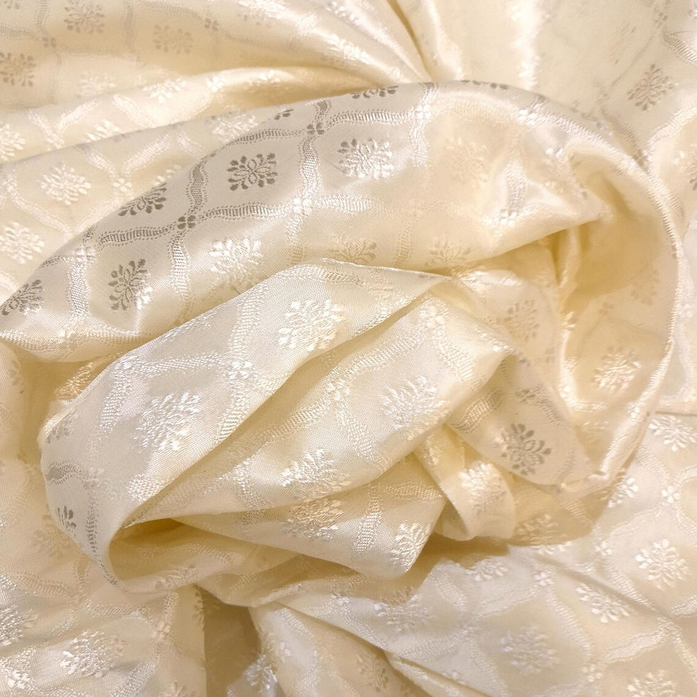 Thumbnail: "Ivory White Soft Brocade Fabric: Jacquard 44 inches, Chev Pattern"