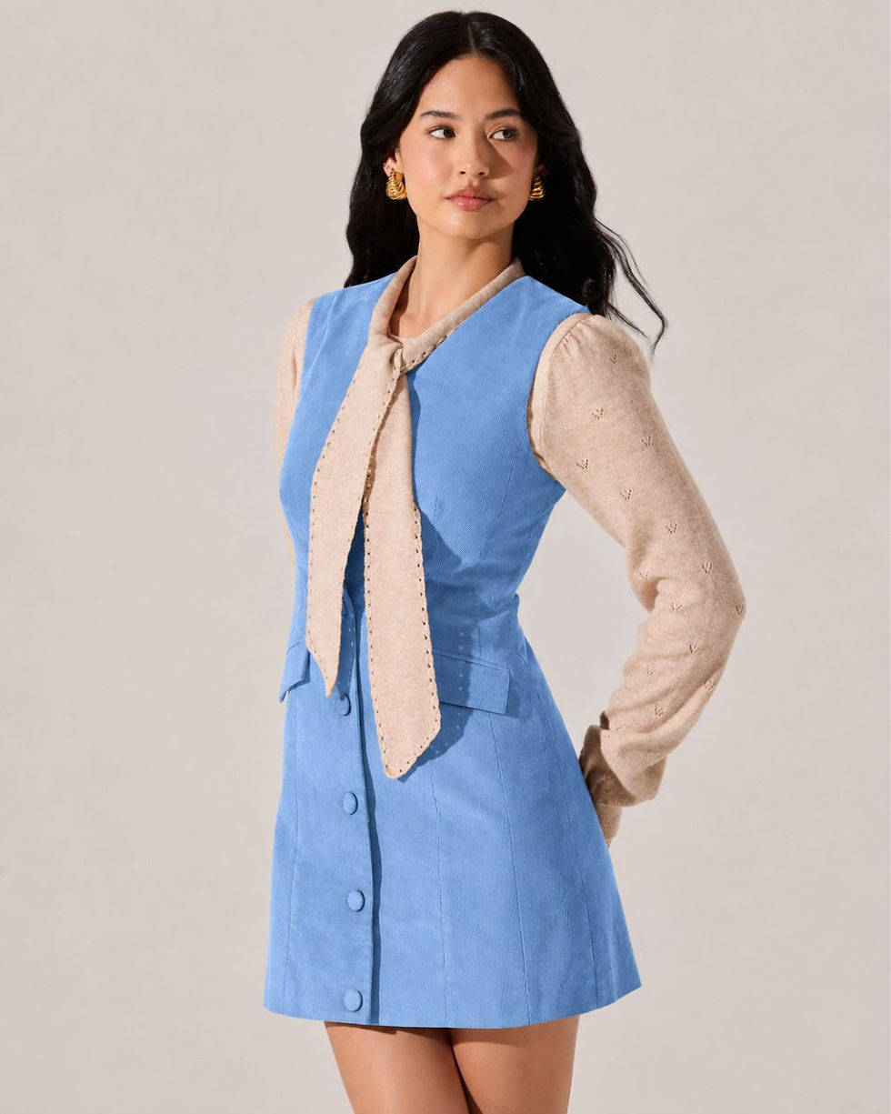 Sophisticated Textured Tailored Corduroy Mini Dress for Womenswear Collections