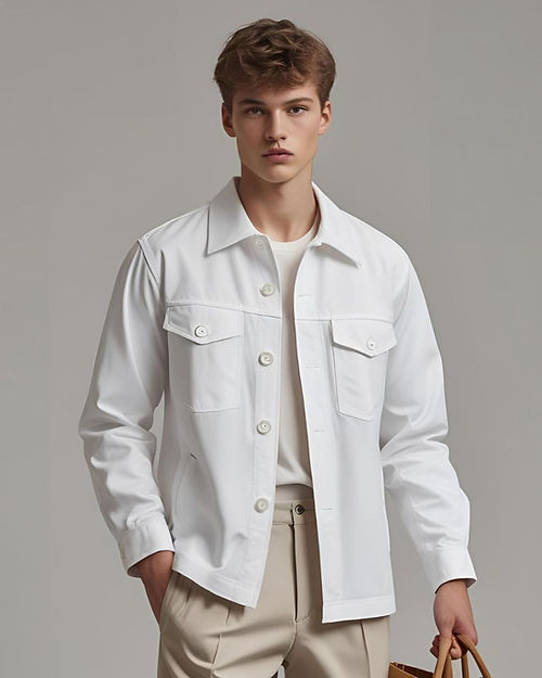 Men’s button-down shacket in pearl white color