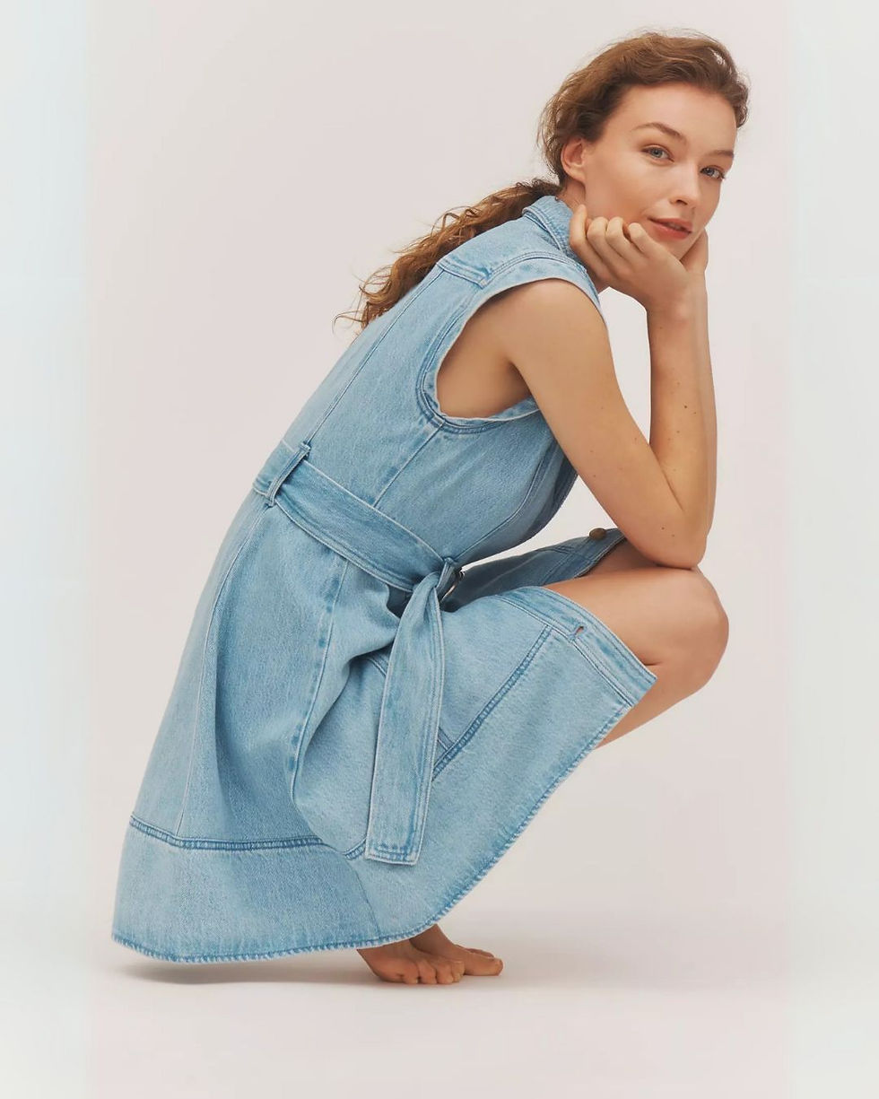 Women’s Sleeveless Belted Shirt Dress