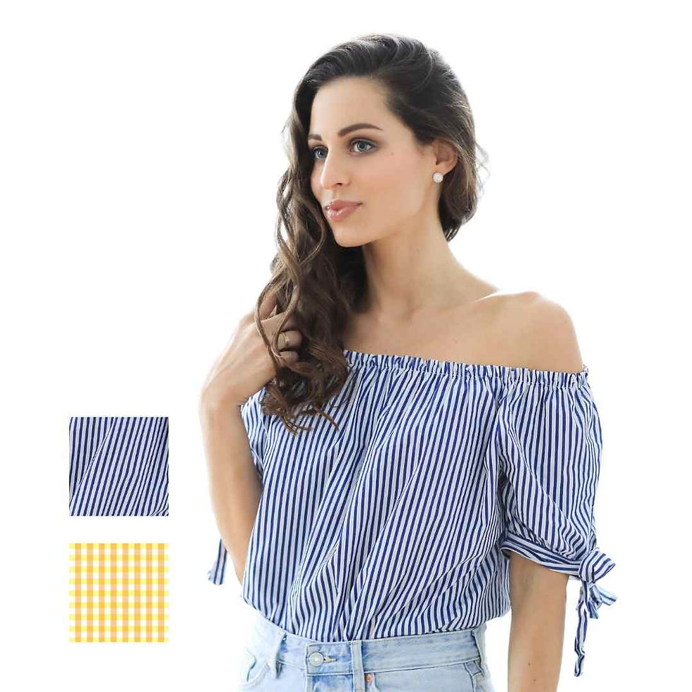 Off-Shoulder Top-100% Cotton Blouse-Yarndyed Stripes-Yarndyed Stripes-Off-Shoulder