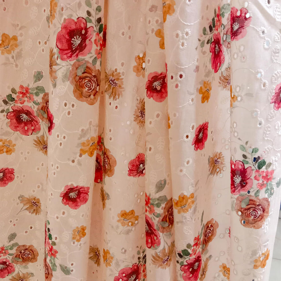 Thumbnail: 100% Beautiful Beige Color Schiffli with Multi Color Floral | Private Label
