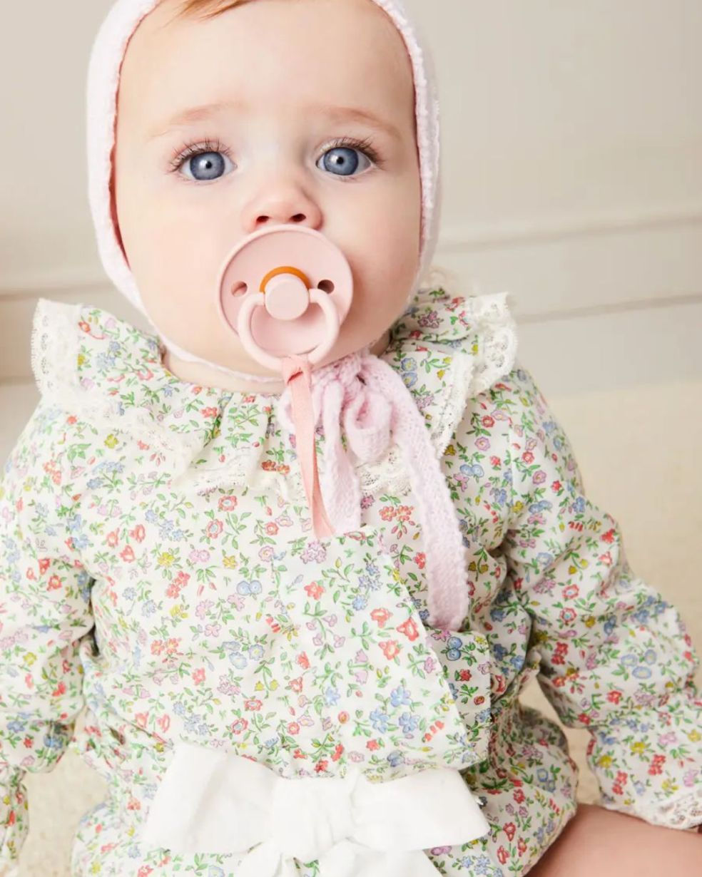 Vintage-Inspired Floral Baby Blouse with Lace Trim