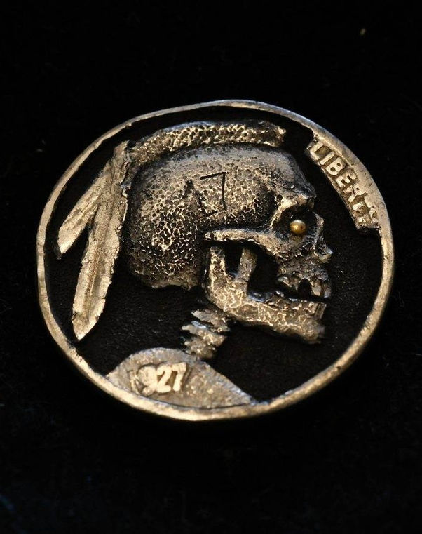 Engraved skull coin "hobonickel"