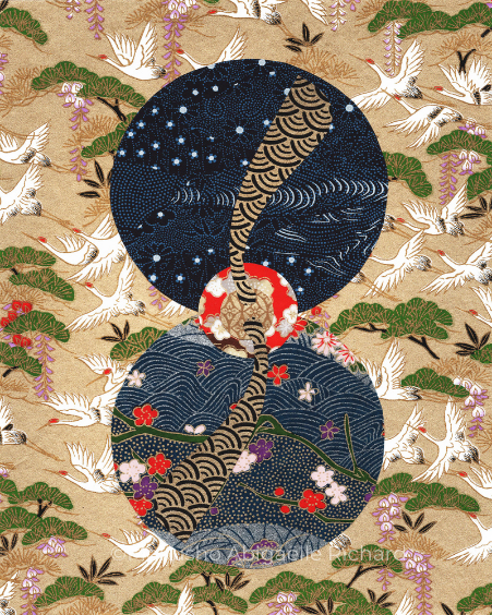 Akaraï digital file Japanese washi chiyogami paper high vibration high frequency art collage Mokusho Abigaëlle Richard