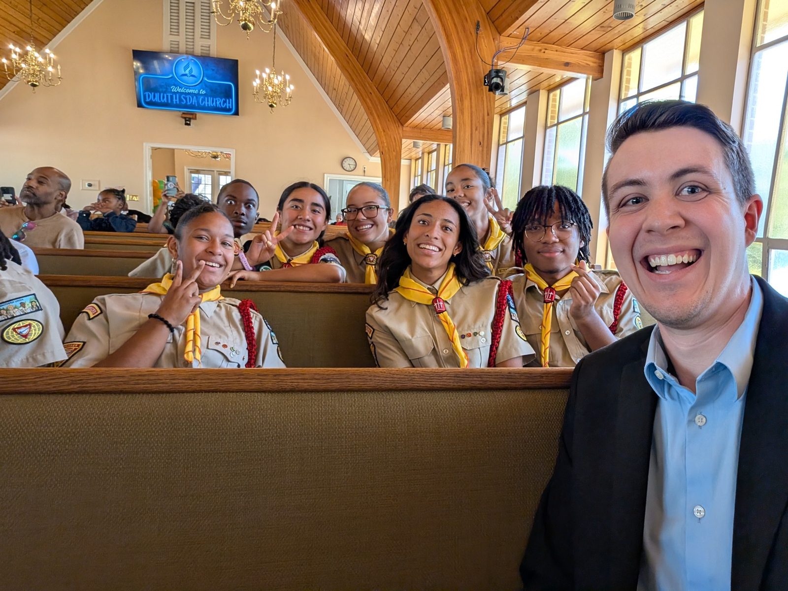 Andrew with Pathfinders at Duluth Seventh-day Adventist Church