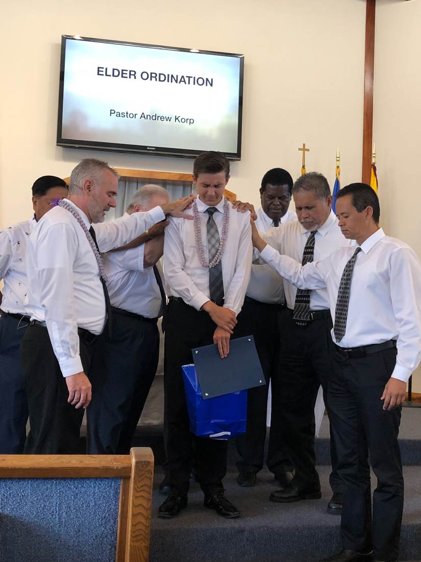 Andrew being ordained as a local elder in Hawaii