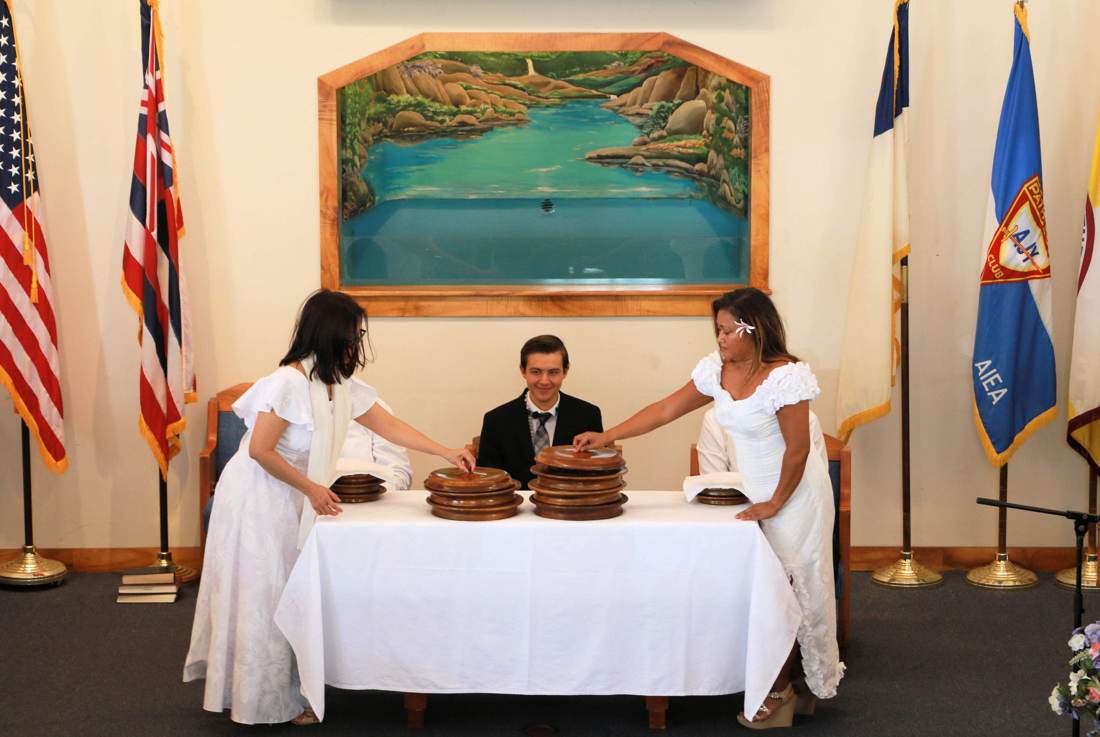 Andrew leading his first communion service in Hawaii