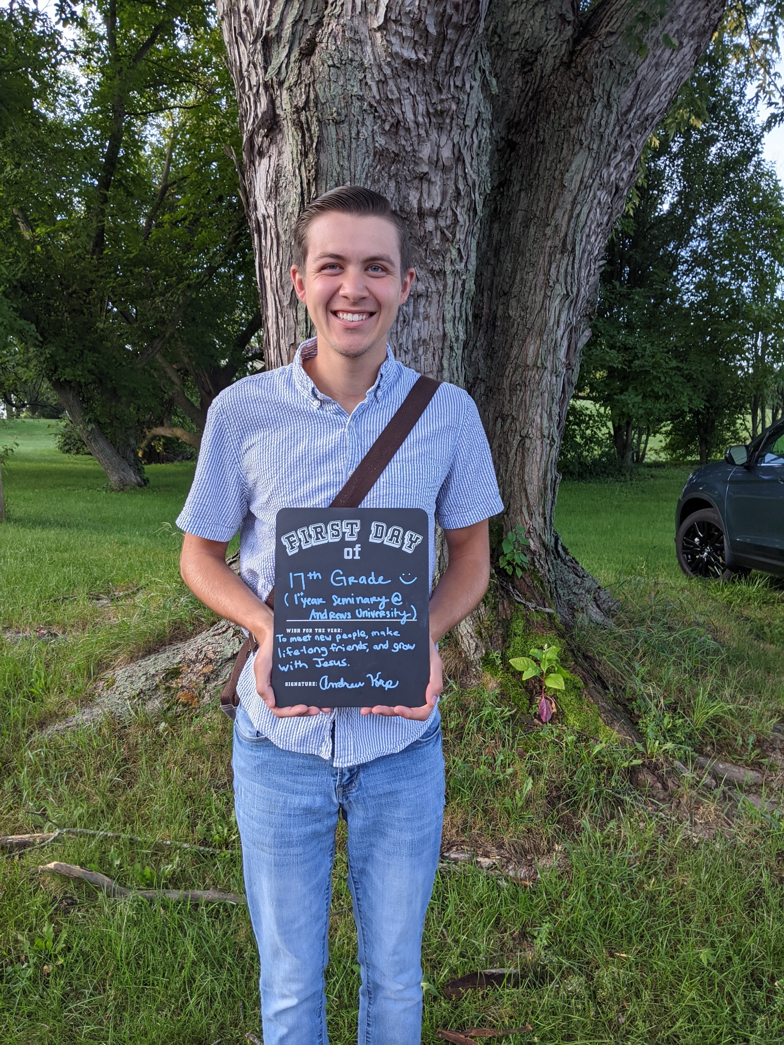Andrew on his first day of seminary at Andrews University
