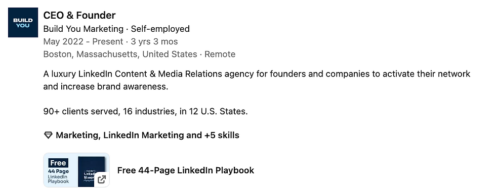 Jake Ross Experience LinkedIn Section