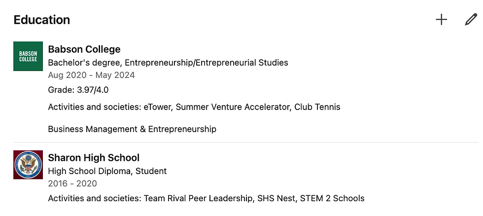 Jake Ross' Education Section of his LinkedIn Profile