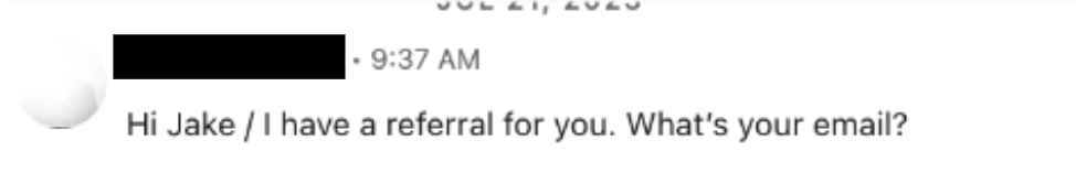 LinkedIn Message with a referral offer