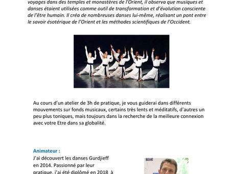 Danses sacrées selon Gurdjieff avec Etienne Chauveau vendredi 14 avril 2023