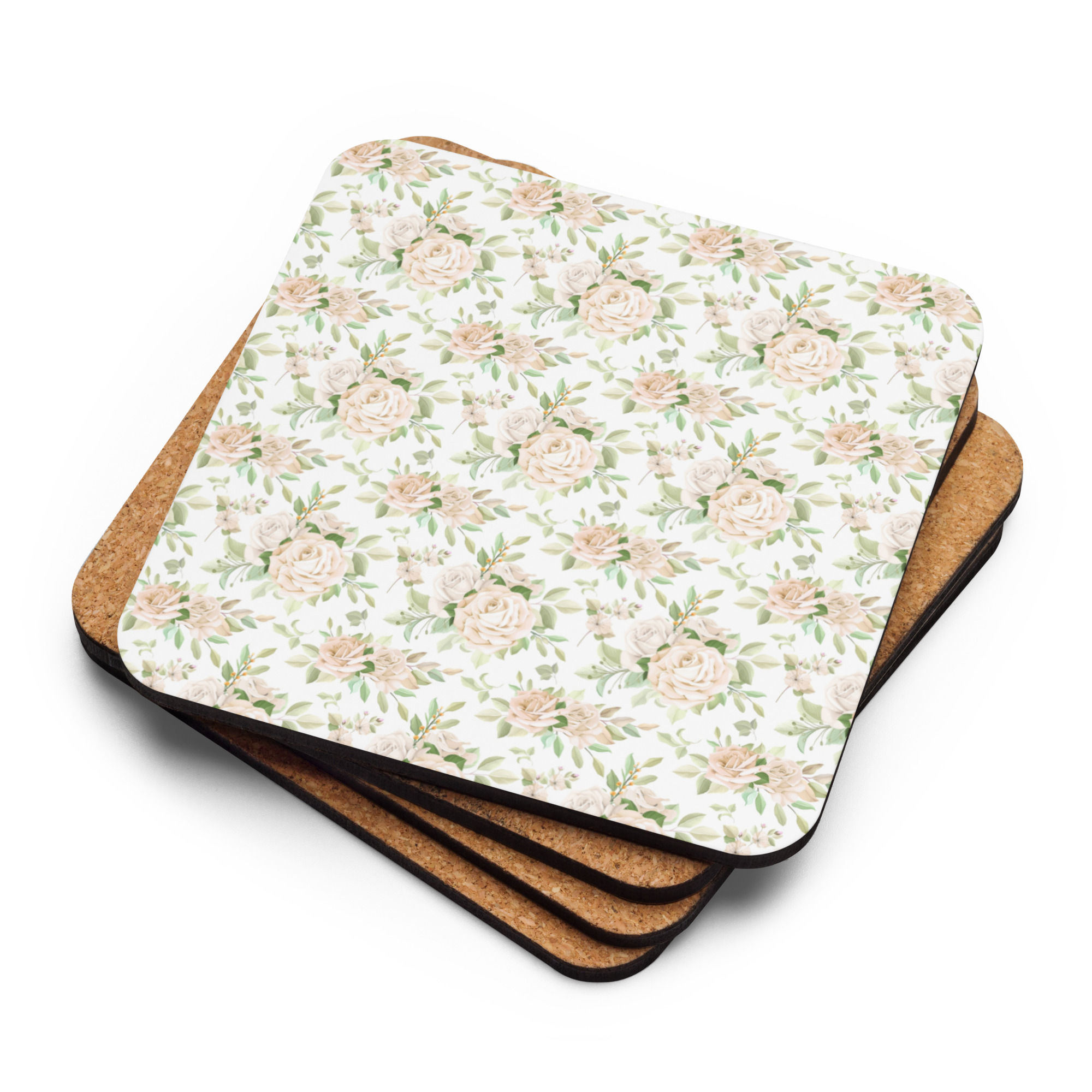 White Rose Cork-back coaster