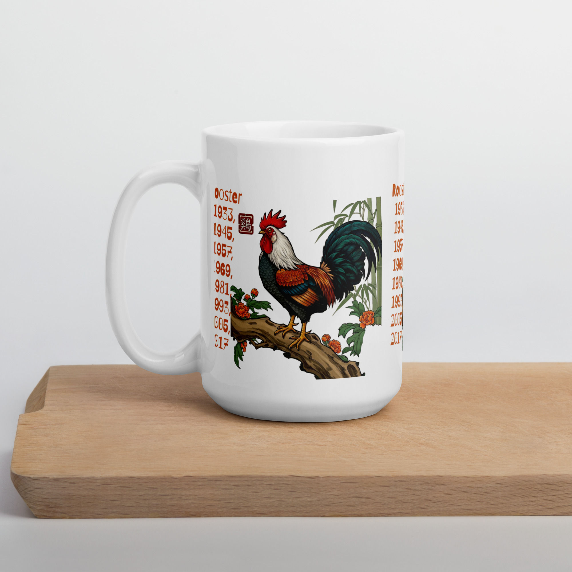 Rooster Zodiac White glossy mug