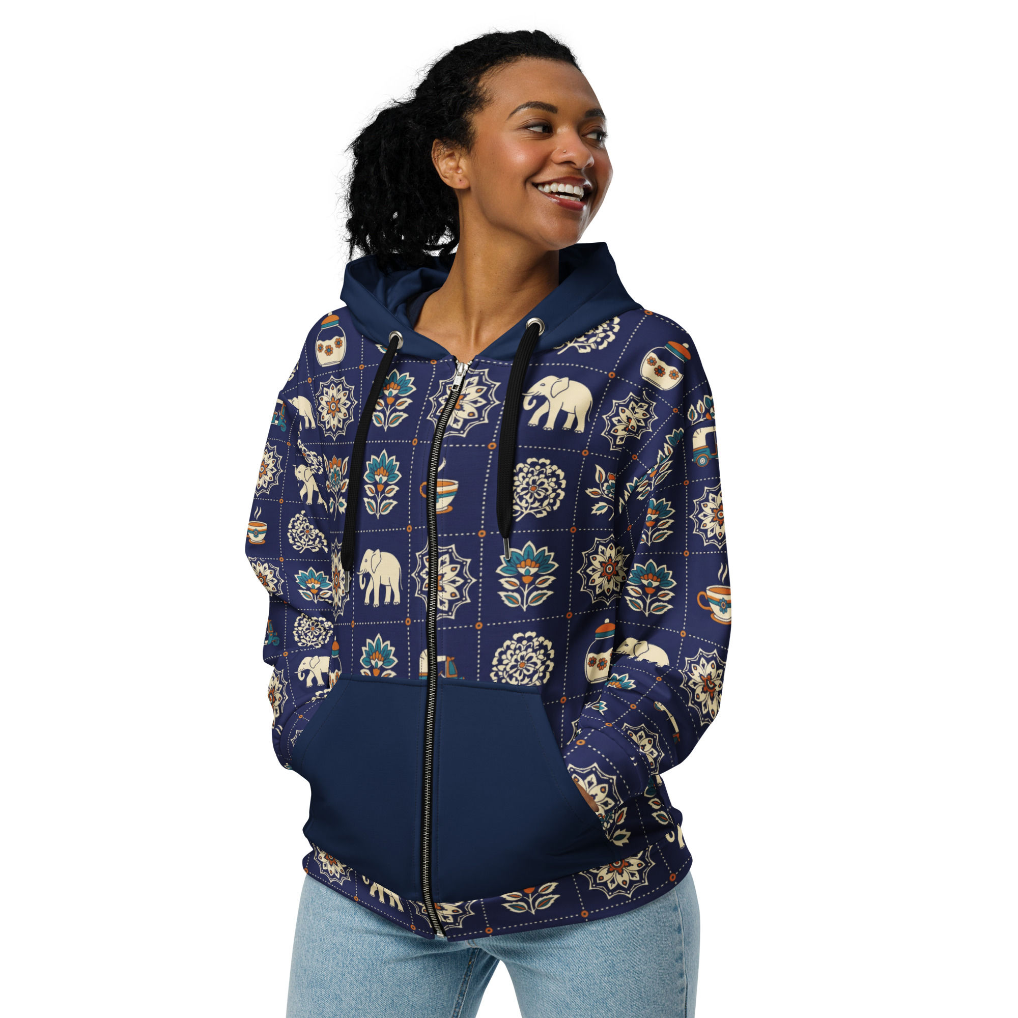 Indian Themed Print Unisex zip hoodie