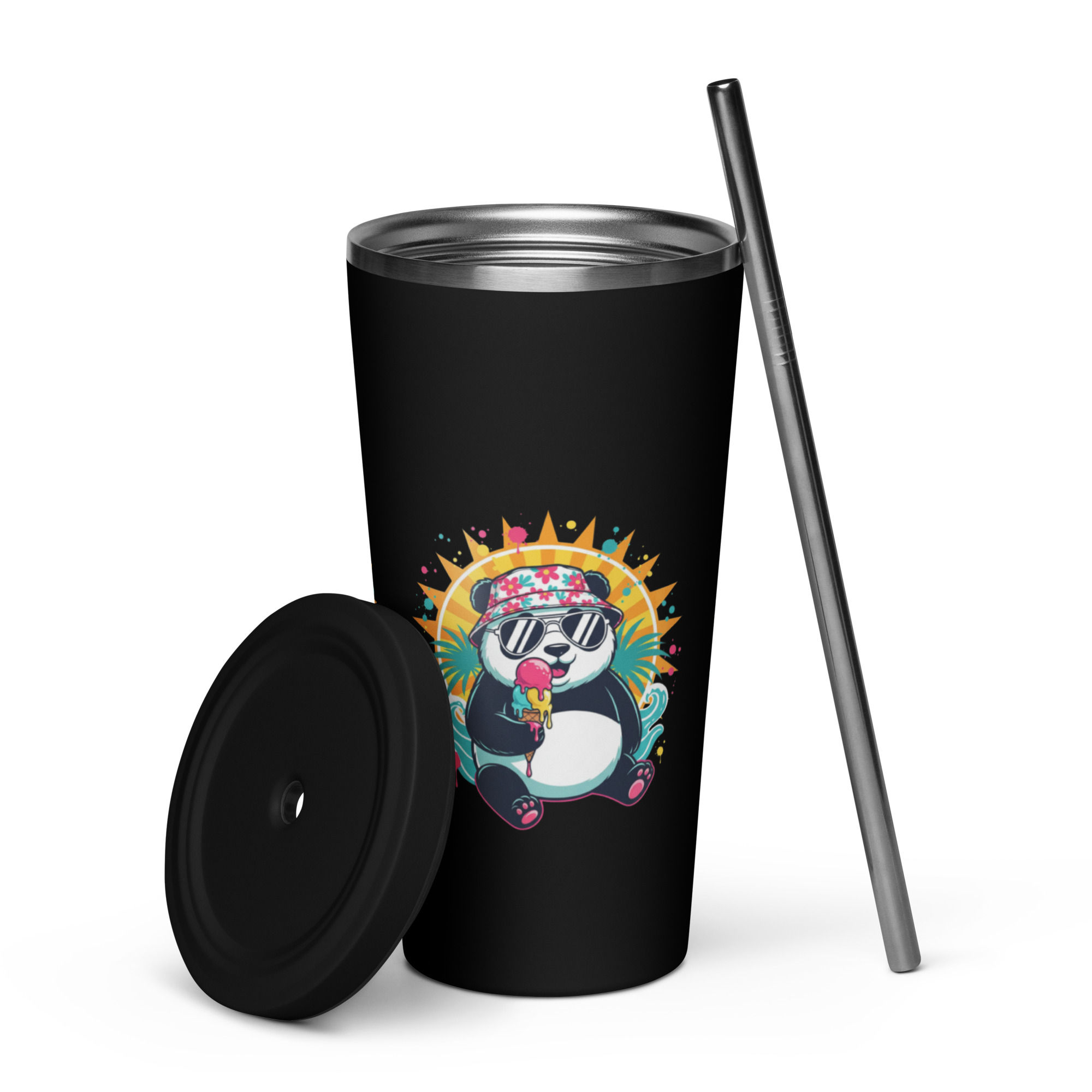 Summer Panda Insulated tumbler with a straw