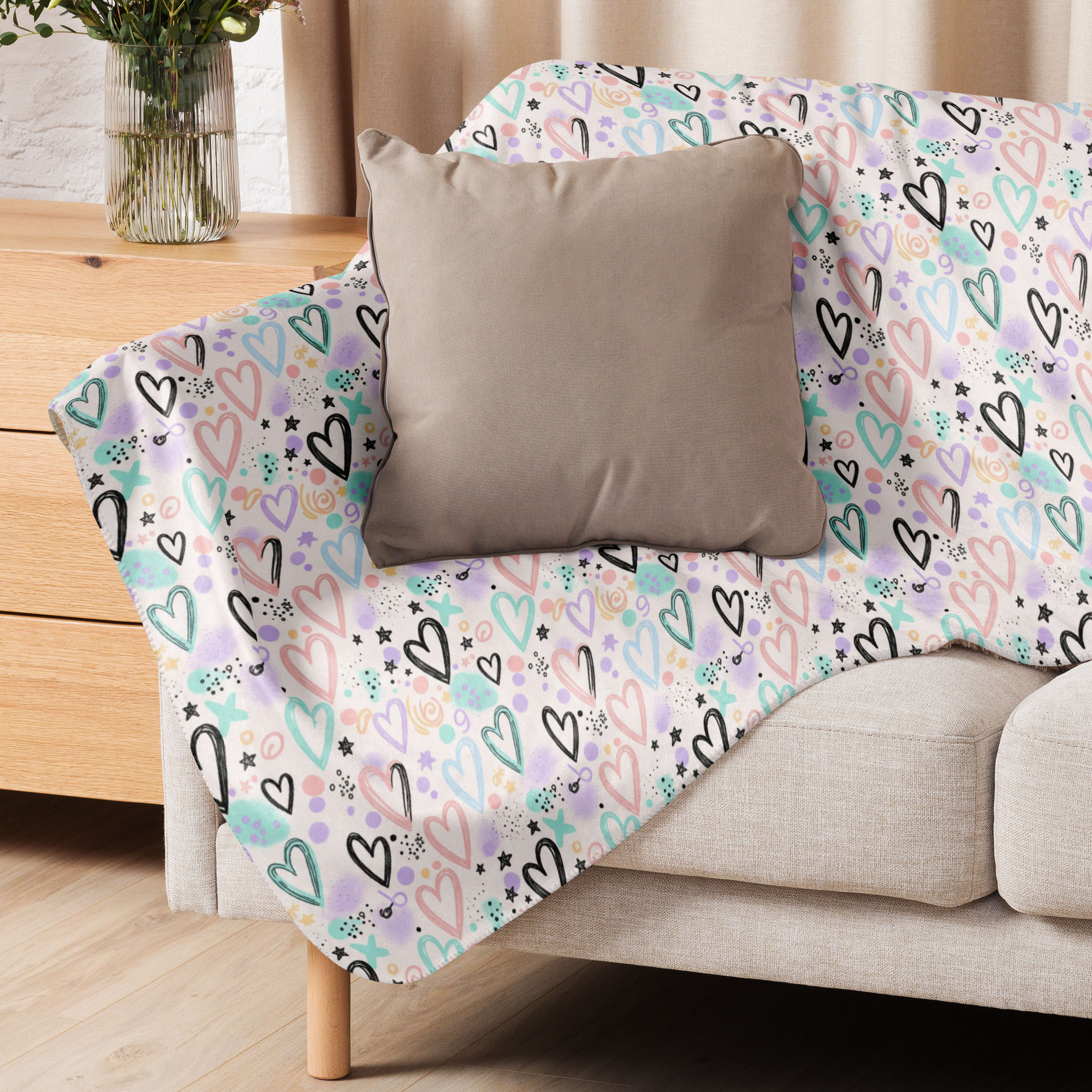 Grafitti Pastel Heart Sherpa blanket