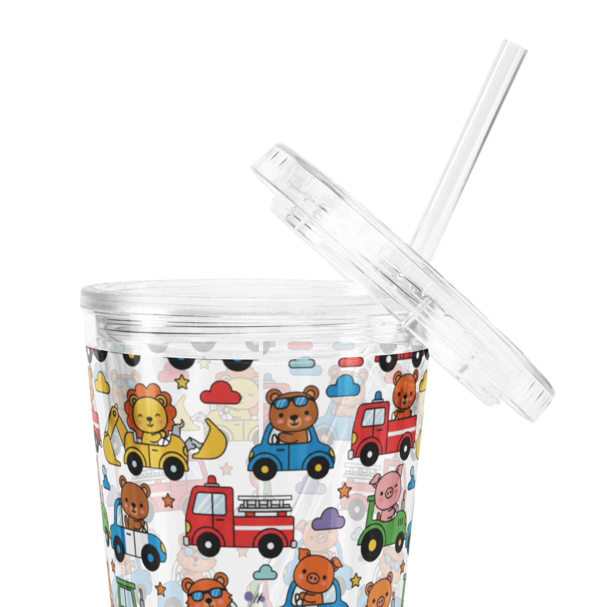 Vehicle & Animal Print Clear plastic tumbler