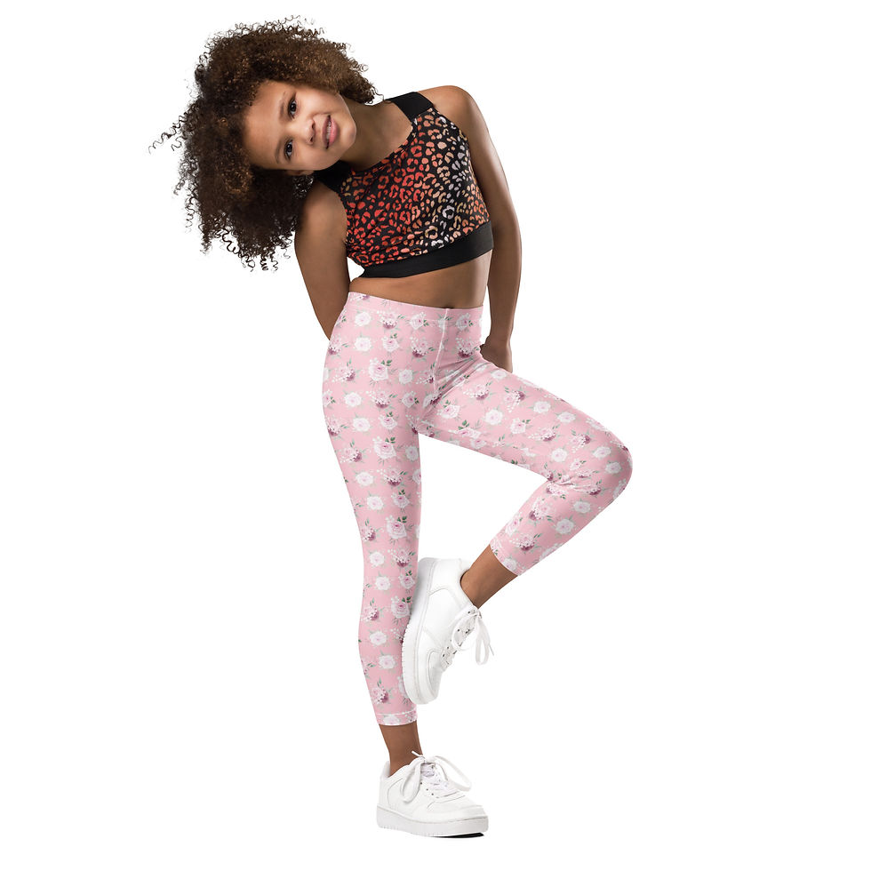 Thumbnail: Pink Rose Kid's Leggings, Matching options available 