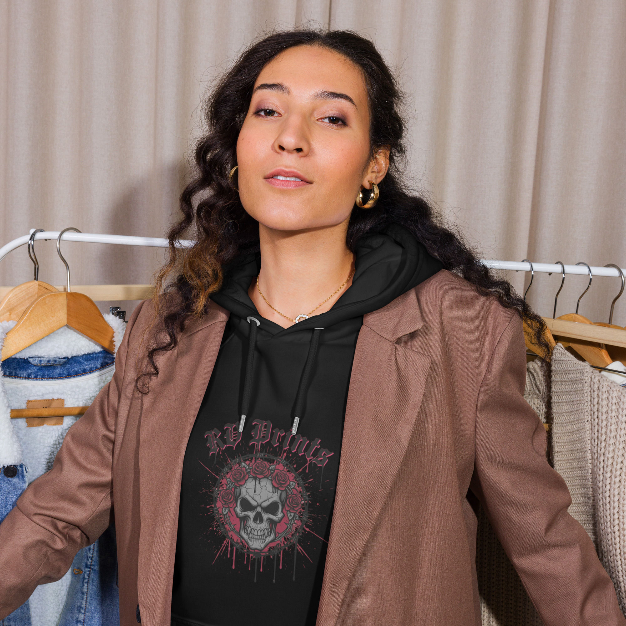 Rv Prints Skull Unisex eco raglan hoodie