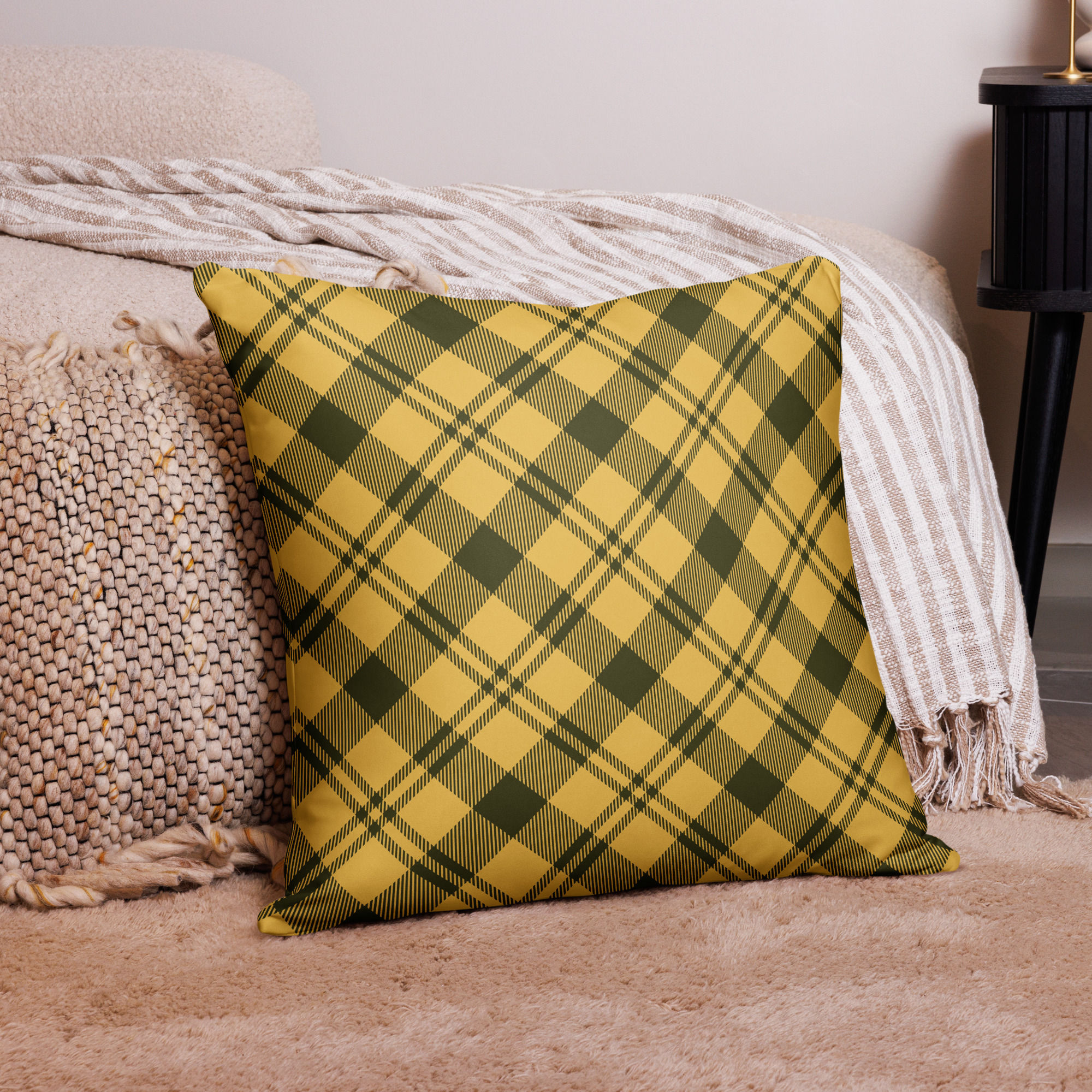 Yellow Tartan Print Basic Pillow