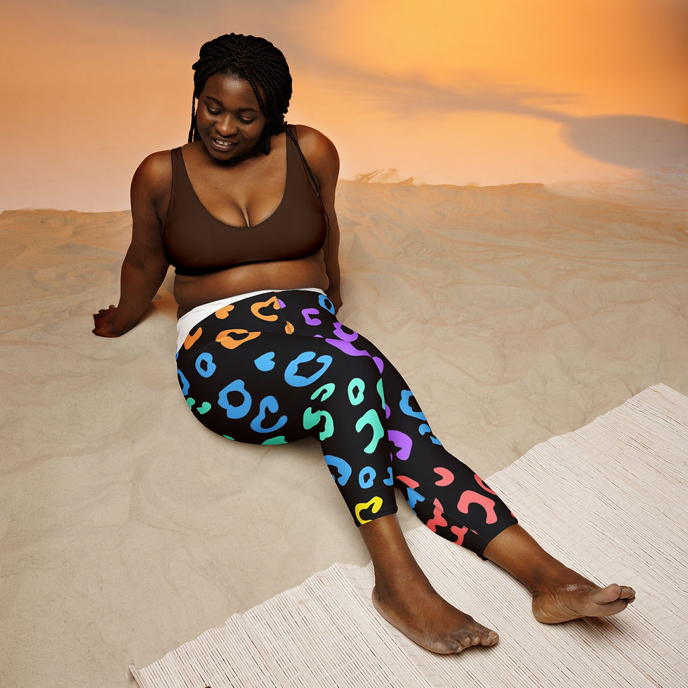 Black Rainbow Leopard Print Yoga Capri Leggings